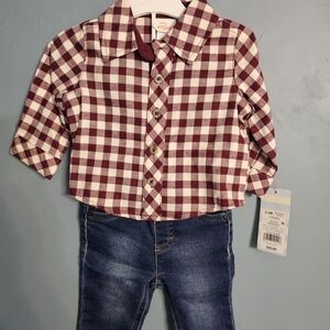 Wonder Nation Burgundy and White Checkered Kids Shirt
